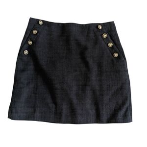 LOFT Tweed‎ Black Mini Skirt Women's Size 32 Waist* Lined Gold Buttons